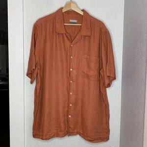Breakwater 100% Linen button up short sleeve shirt salmon orange